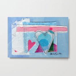 Blue and Pink Hearts Metal Print | Heartart, Abstractcollage, Paper, Collage, Recycledcollage, Fusedplasticart, Heartdecor, Pinkandbluedecor, Contemporarydecor, Plastic 
