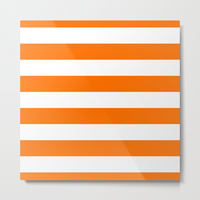 Bright Tumeric Orange and White Wide Horizontal Cabana Tent Stripe Metal Print