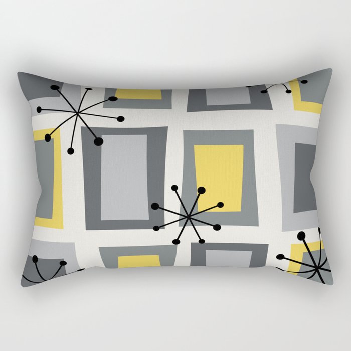 Mid Century Modern Art 'Wonky Doors' Yellow Gray Rectangular Pillow
