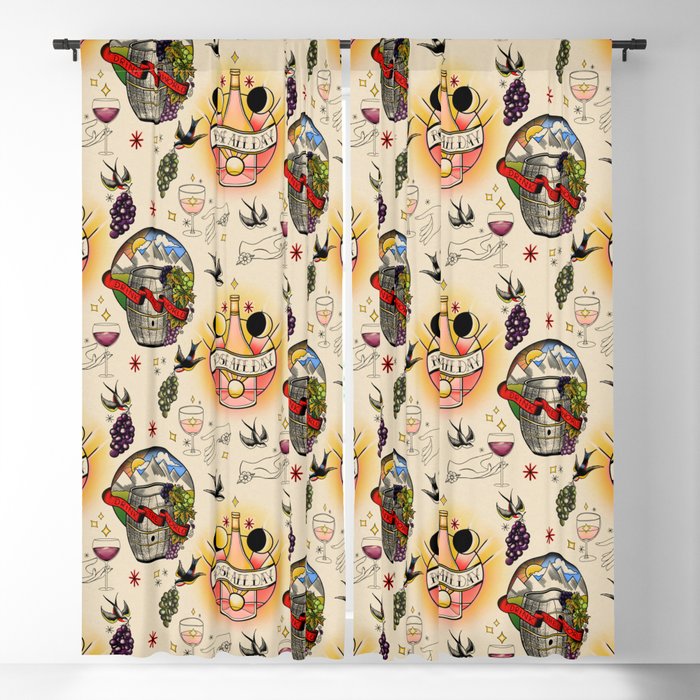 Drink The World Wine-Themed  Flash Tattoo Pattern Blackout Curtain
