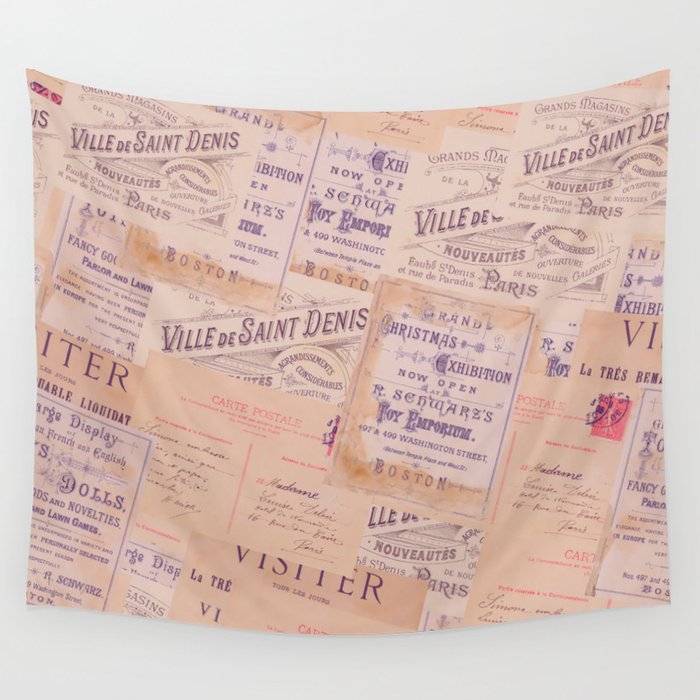 Seamless Ephemera Handwriting Design Wall Tapestry