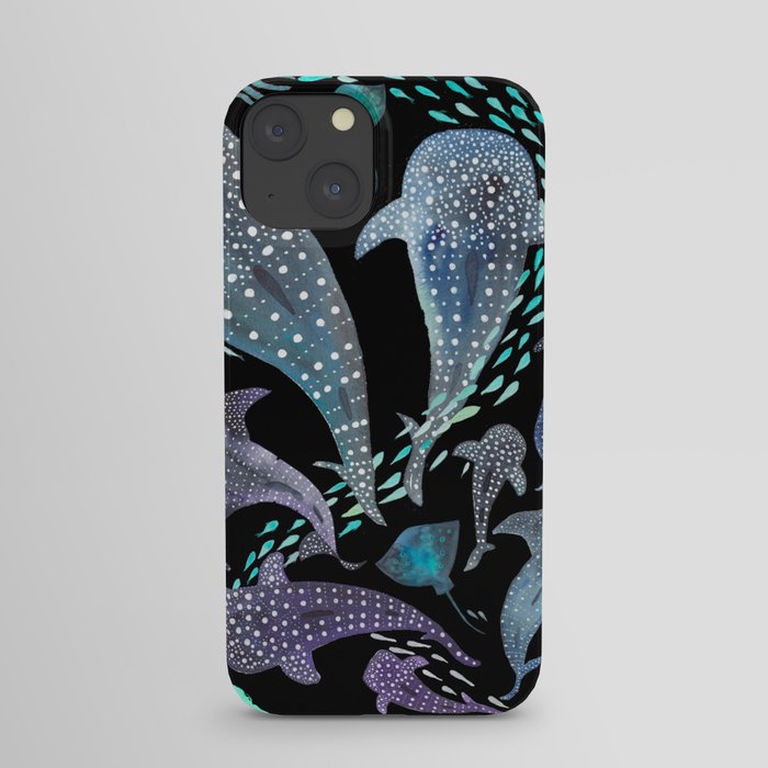 Whale Shark, Ray & Sea Creature Play Print, in Black iPhone Case