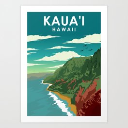 Kauai Hawaii Vintage Minimal Retro Travel Poster Art Print
