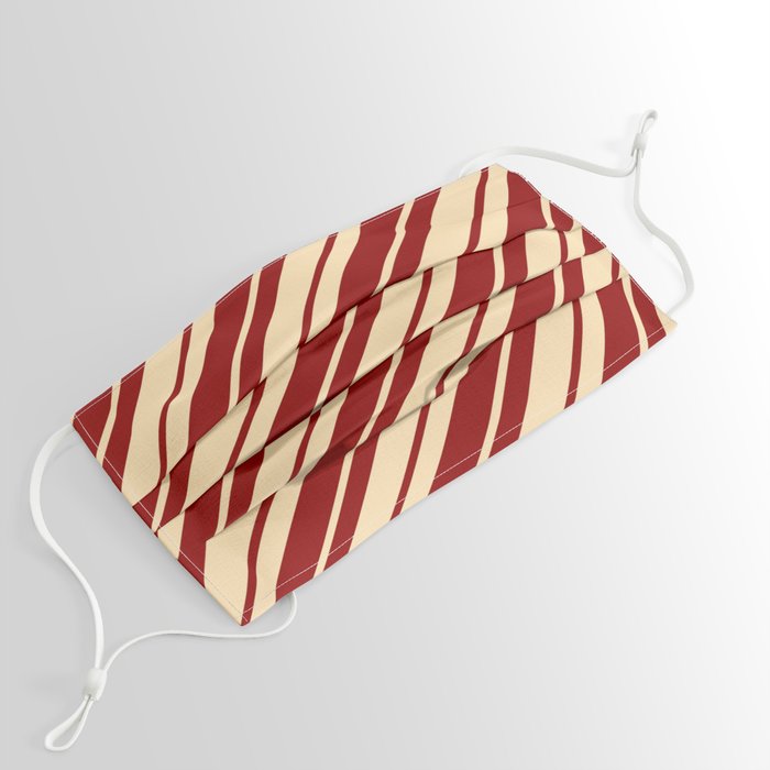 Beige and Dark Red Colored Stripes/Lines Pattern Face Mask