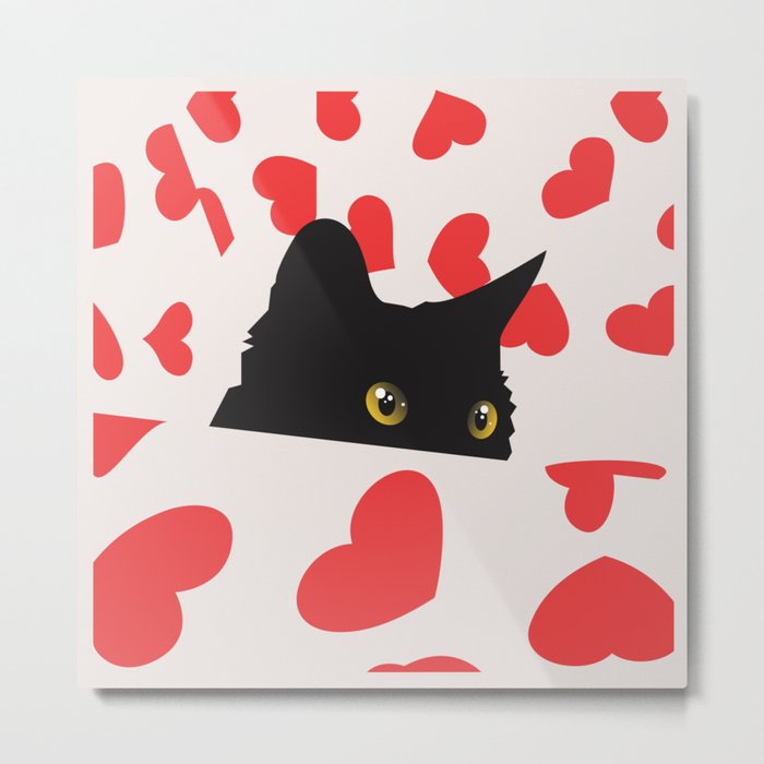 Black Cat Hiding in the Hearts Metal Print