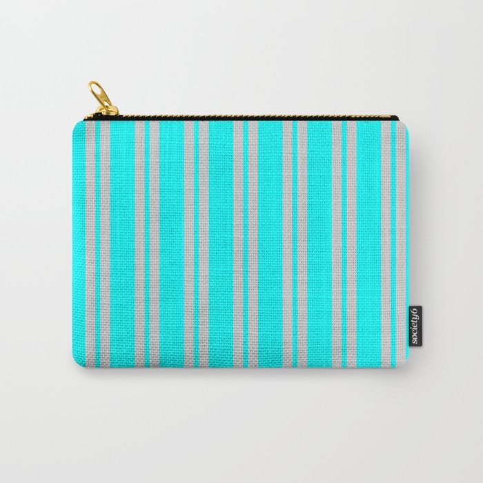 Cyan & Light Gray Colored Pattern of Stripes Carry-All Pouch