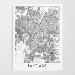 Santiago White Map Poster