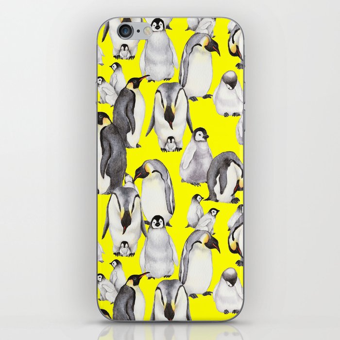 Bright yellow joyful penguins family iPhone Skin