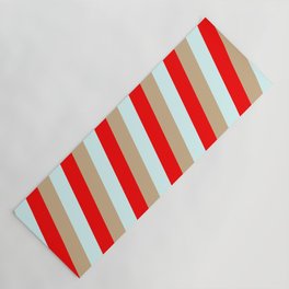 [ Thumbnail: Tan, Light Cyan, and Red Colored Stripes Pattern Yoga Mat ]