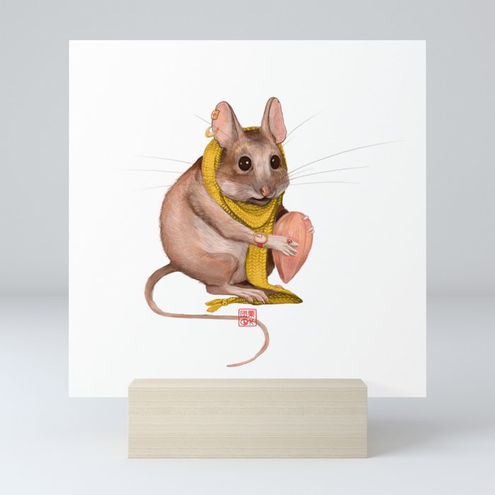 Deer mouse with a nut Mini Art Print