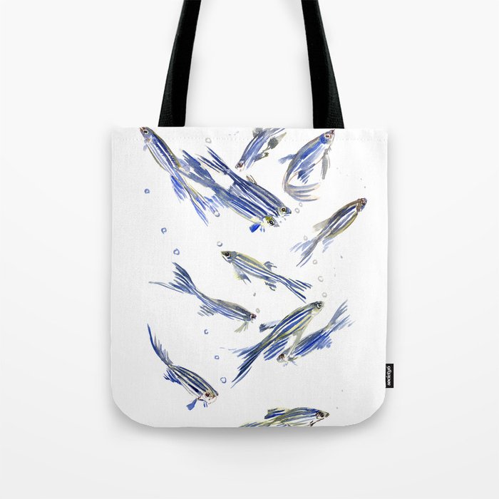 Fish art Danio zebra fish, gray-blue aquatic beach home decor Tote Bag