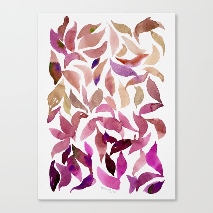 Loose Watercolor Leaves - Magenta Canvas Print