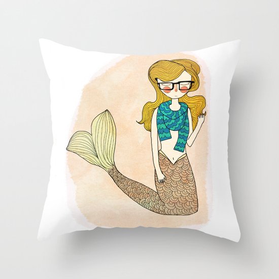 Hipster Mermaid Throw Pillow