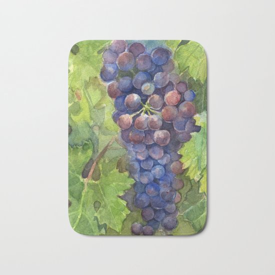 Grapes Watercolor Fruit Food Wine Lovers Bath Mat