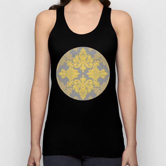 Golden Folk - doodle pattern in yellow & grey Unisex Tank Top