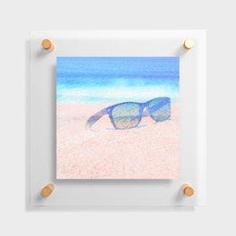beach glasses blue and peach impressionism painted realistic still life Floating Acrylic Print