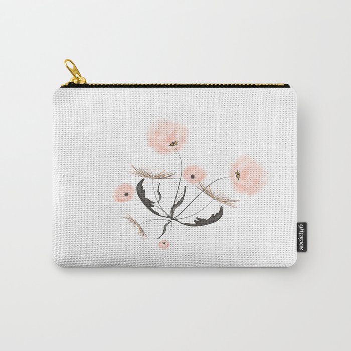 Sweet dandelions in pink - Floral Watercolor illustration with Glitter Carry-All Pouch