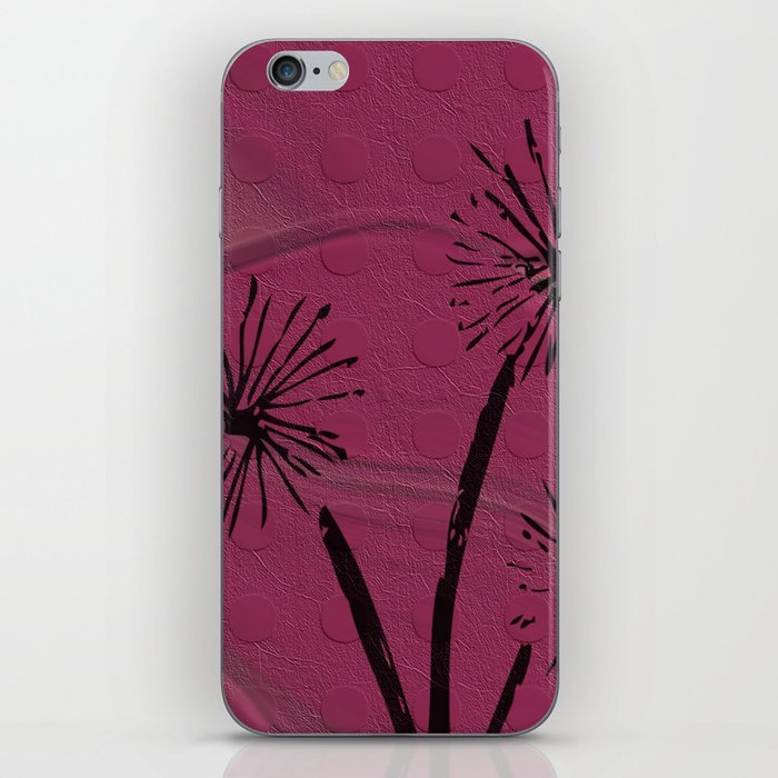 Dandelions - Pink and Black textured art iPhone Skin