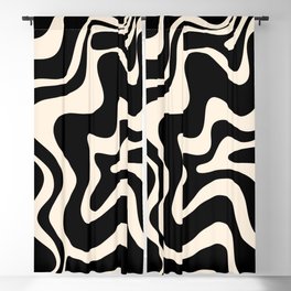 Retro Liquid Swirl Abstract in Black and Almond Cream  Blackout Curtain