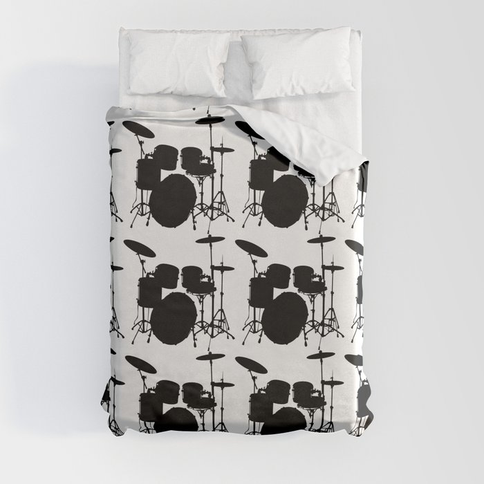 Drumset Pattern (Black on White) Duvet Cover