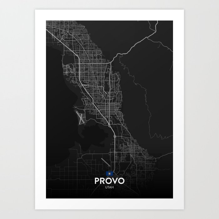 Provo, Utah, United States - Dark City Map Art Print