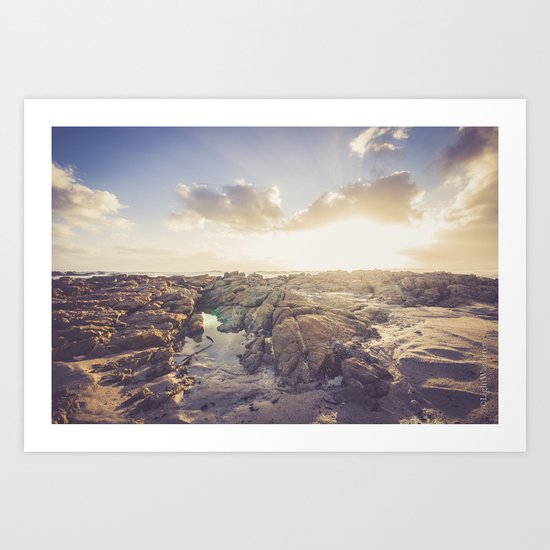 Golden hour, rocky beach landscape Art Print