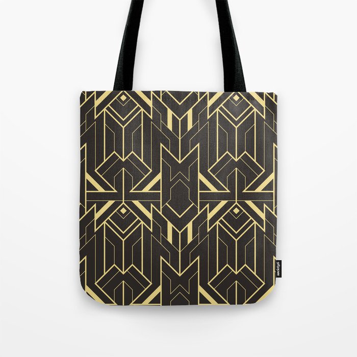 Vintage modern geometric tiles pattern. Golden lined shape. Abstract art deco seamless luxury background.  Tote Bag