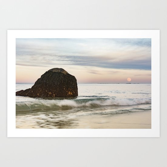 Pastel Moon rise at the beach Art Print