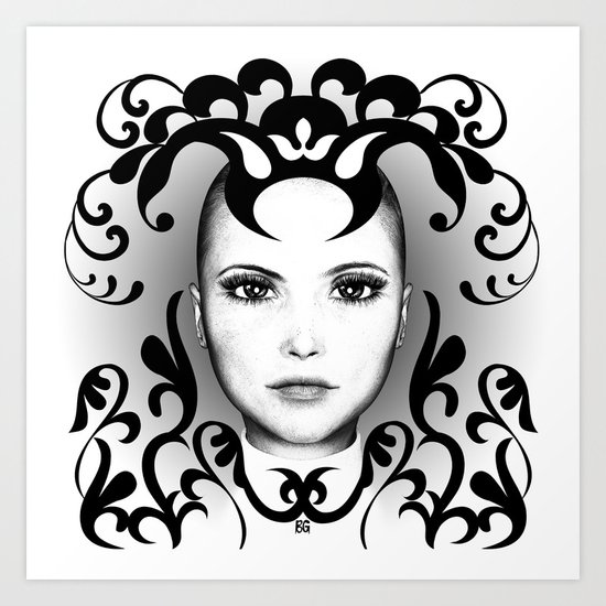 Black and white ornamental face Art Print