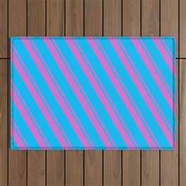 [ Thumbnail: Orchid and Deep Sky Blue Colored Lines Pattern Outdoor Rug ]