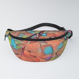 Fluorescent Crayon Colored  Fall Leaves Art Print with Edging Fanny Pack
