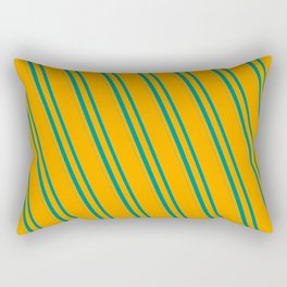 [ Thumbnail: Orange and Dark Cyan Colored Striped/Lined Pattern Rectangular Pillow ]