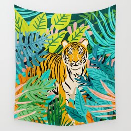 Only 3890 Tigers Left, Wildlife Vibrant Tiger Painting, Jungle Nature Colorful Illustration Wall Tapestry