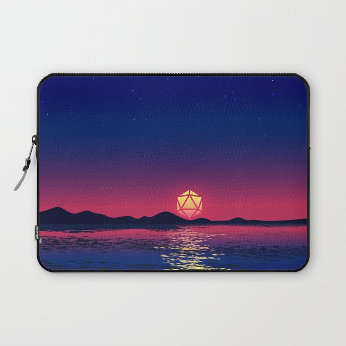 D20 Dice Moon Reflections Mountain Beach Tabletop RPG Landscape Laptop Sleeve