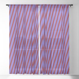 [ Thumbnail: Slate Blue & Dark Red Colored Pattern of Stripes Sheer Curtain ]