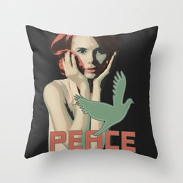 Pop Art Vintage Woman Peace dove Throw Pillow
