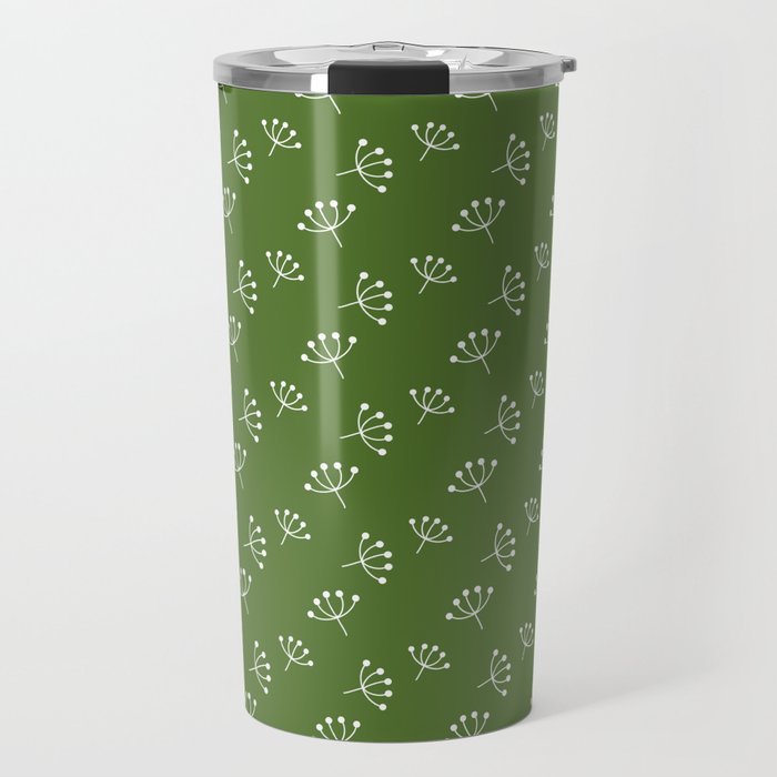 Green And White Queen Anne's Lace pattern Travel Mug