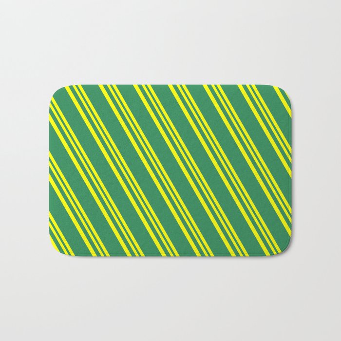 Yellow and Sea Green Colored Stripes Pattern Bath Mat