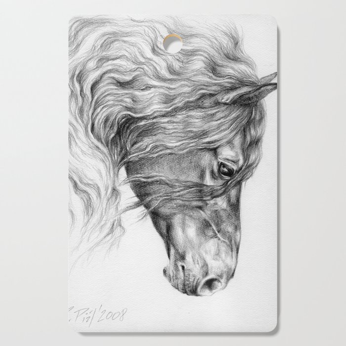 Black Friesian Horse Portrait Black White Pencil Drawing Cutting