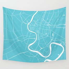Bangkok Thailand Minimal Street Map - Turquoise and White Wall Tapestry
