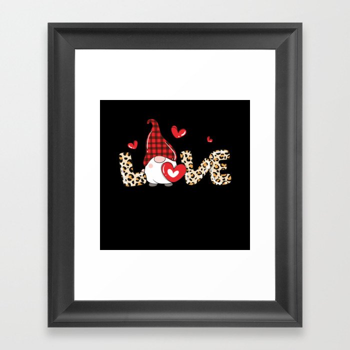Cute Gnome Heart Love Leopard Valentine Framed Art Print