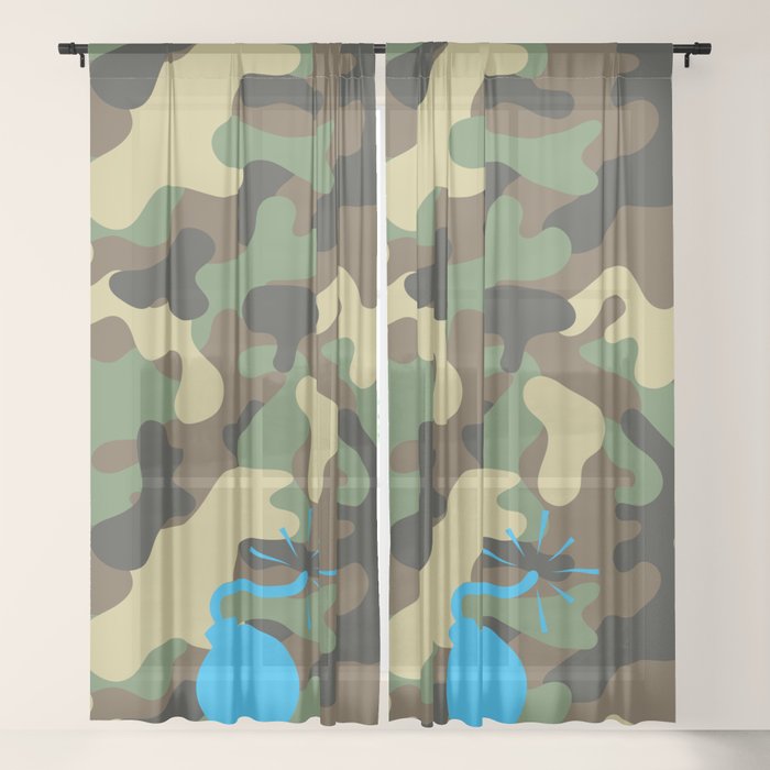 Bomb Camo Light Blue Sheer Curtain By Characterassassination