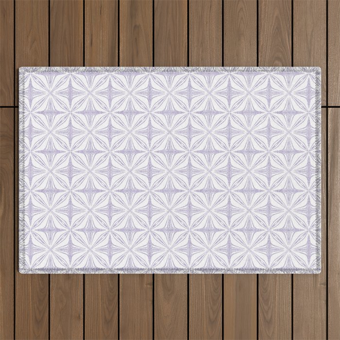 Nappy Faux Velvet Petal Pattern in Lilac on White Outdoor Rug