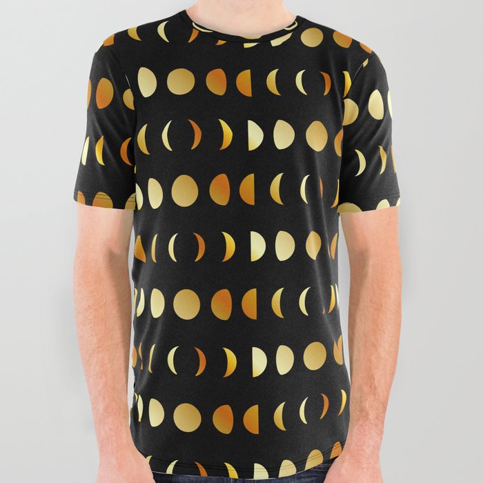Celestial Moon phases in gold	 All Over Graphic Tee