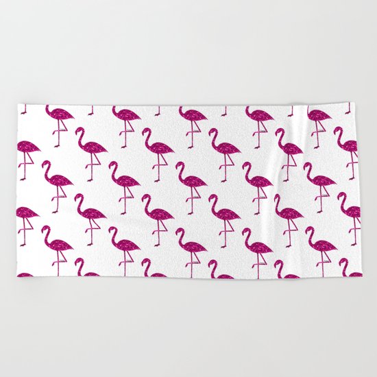Sparkly flamingo Pink glitter sparkles pattern Beach Towel
