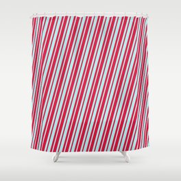 [ Thumbnail: Crimson & Turquoise Colored Lined/Striped Pattern Shower Curtain ]