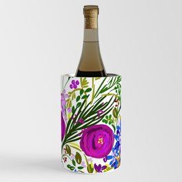 Floral pink flowers tropical loose watercolor  Wine Chiller