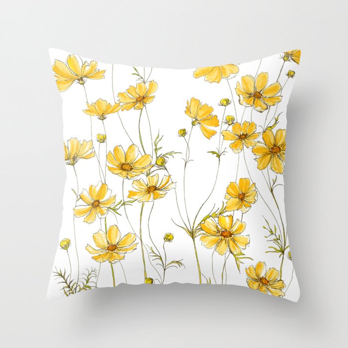Yellow Cosmos Flowers Throw Pillow