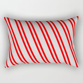 [ Thumbnail: Light Gray and Red Colored Striped Pattern Rectangular Pillow ]