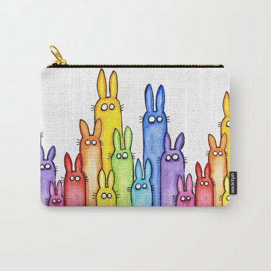 Bunny Rainbow Bunnies Rabbit Watercolor Pattern Whimsical Colorful Animals Carry-All Pouch
